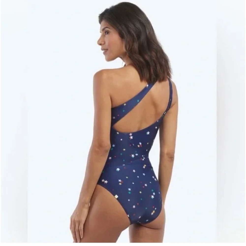Summersalt 8 Navy Scatter Star Sea Ruched Sidestroke One Piece Swimsuit